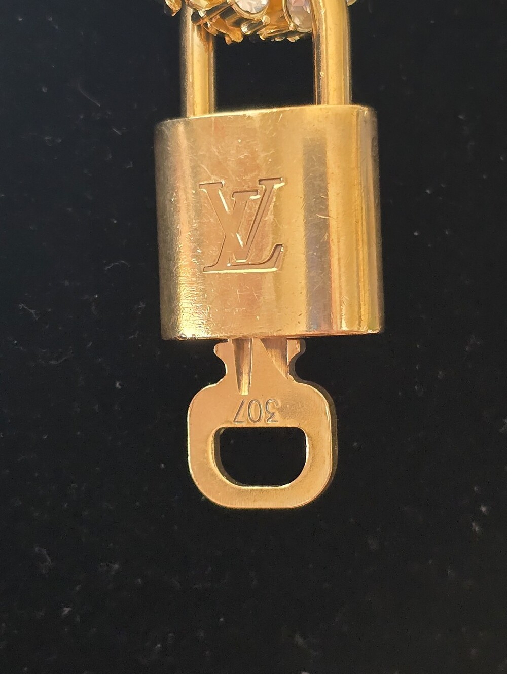 Louis Vuitton Gold Padlock Pendant on Crystal Pavé tennis Chain - Picture 5 of 9